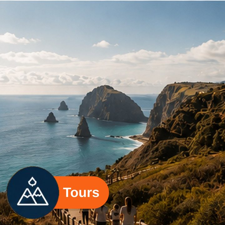 A wooden boardwalk along the cliffs above the ocean, day trips in Porto