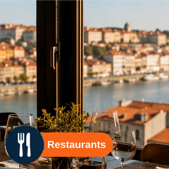 A set table overlooking the Douro river, restaurants in Porto